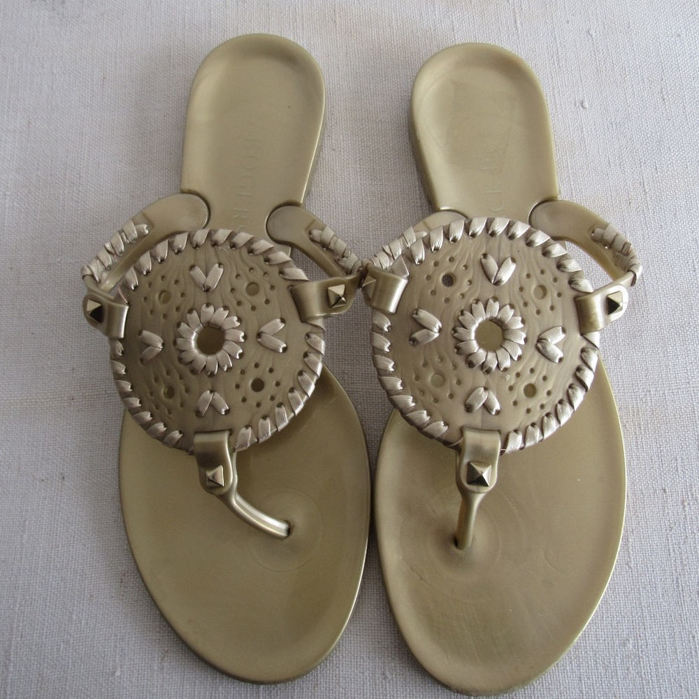 Jack Rogers Gerogica JELLY Sandal SZ 7 Slide Whip Stitch GOLD